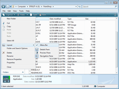Explorer Menu Bar