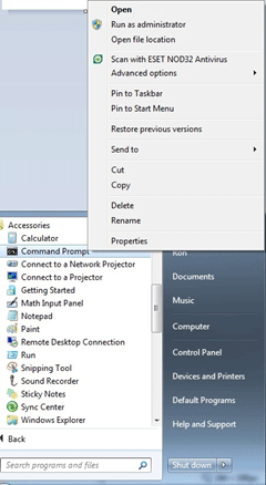 Windows Start Menu, Command Prompt, Run as Administrator