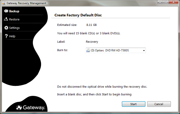 gateway computer recovery disk