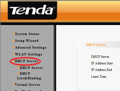 DHCP Settings Tab