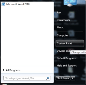 Windows Start Control Panel