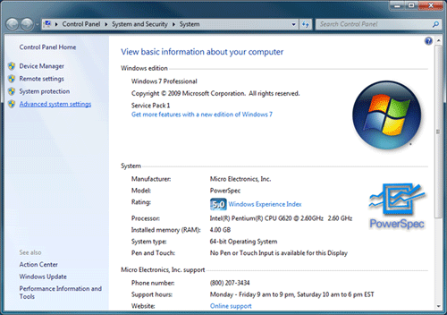 Windows 7 System Properties