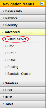 Navigation Menus, Virtual Server